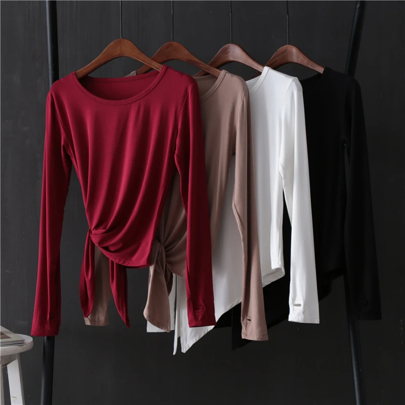 Women's Asymmetrical Bandage T-Shirt, Female Pulls, Monochromatic Tops, Casual Tees, All Match, New, Autumn, 2022