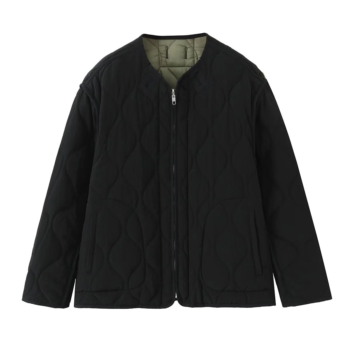 2025秋冬新作 レディース カジュアル シンプル ゆったり ラウンドネック 長袖 リバーシブル コットンジャケット