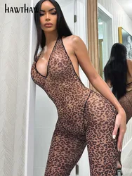 Hawthaw Women Sexy 2024 Summer Party Club Streetwear Leopard Jumpsuit Overall One Piece Outfit Wholesale Items For Business