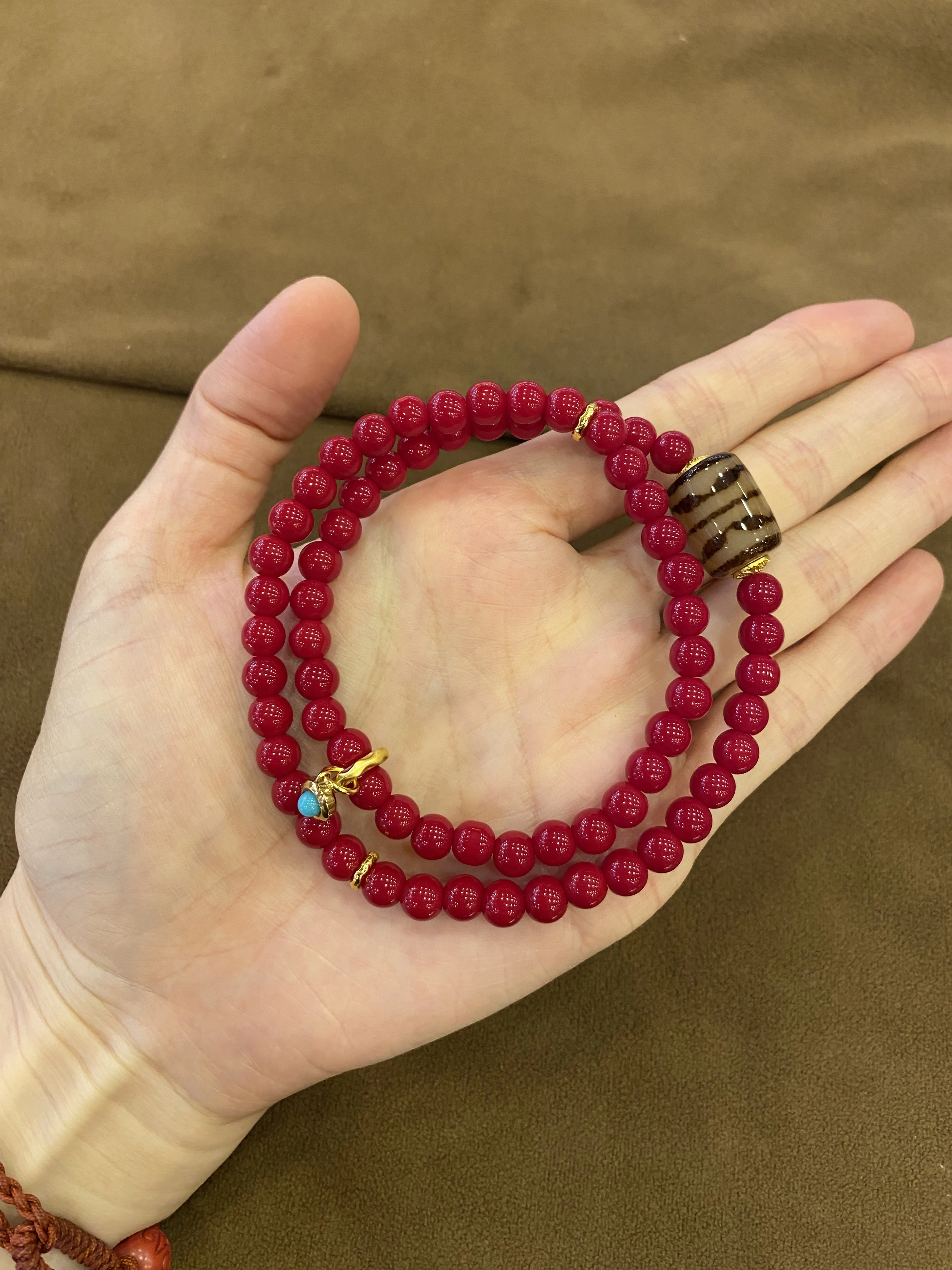 Picture 4: Bright Red Beaded Agate Double-Layer Bracelet