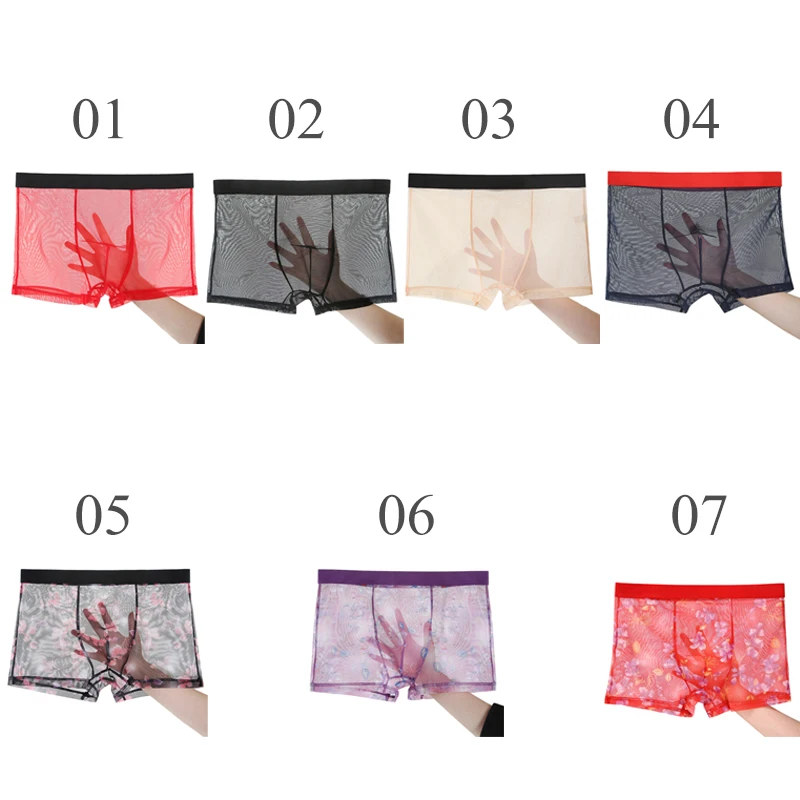 Men’s Underpants Summer Ultra-thin Transparent Mesh Briefs Male Breathable Underwear Soft Boxer Briefs Solid Seamless Panties