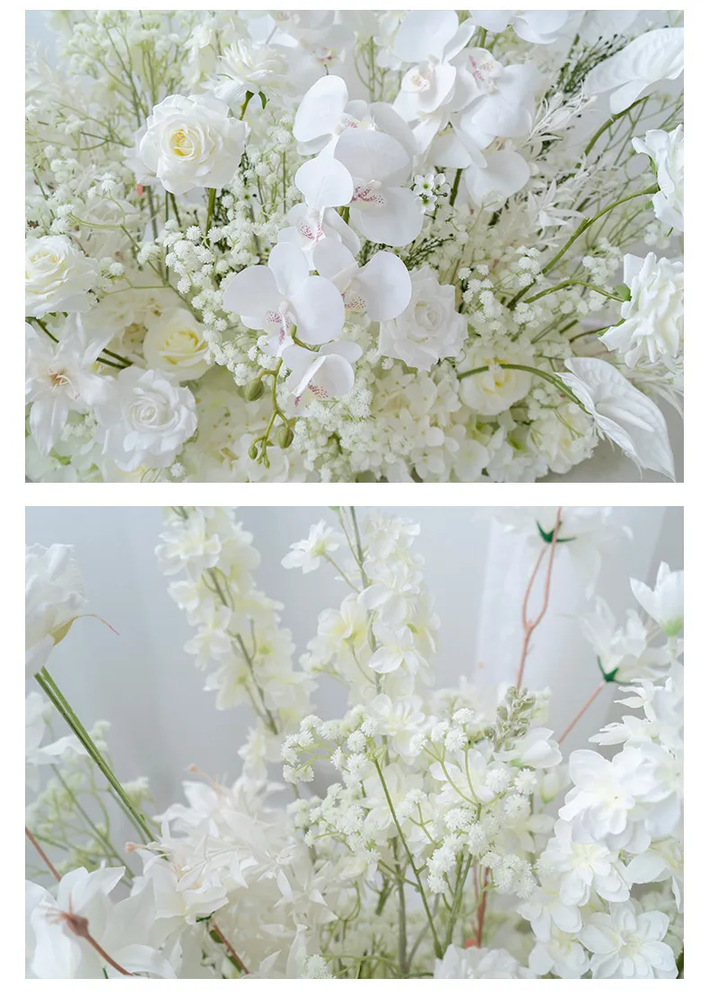 Weiße Serie Künstlicher Hochzeitsbogen Blumen-Set Rosen-Blumenarrangement für Foto-Hintergrund Zeremonie Party Bühnen-Dekoration – Detail 2