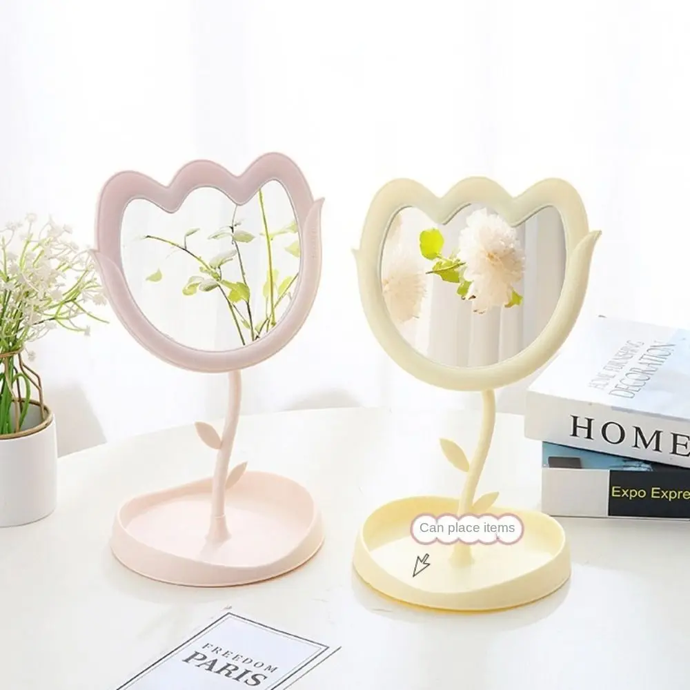 Cute Tulip Shaped Dressing Mirror Classic Detachable Desktop Makeup Mirror High-definition 360 Degree Rotation Table Mirror