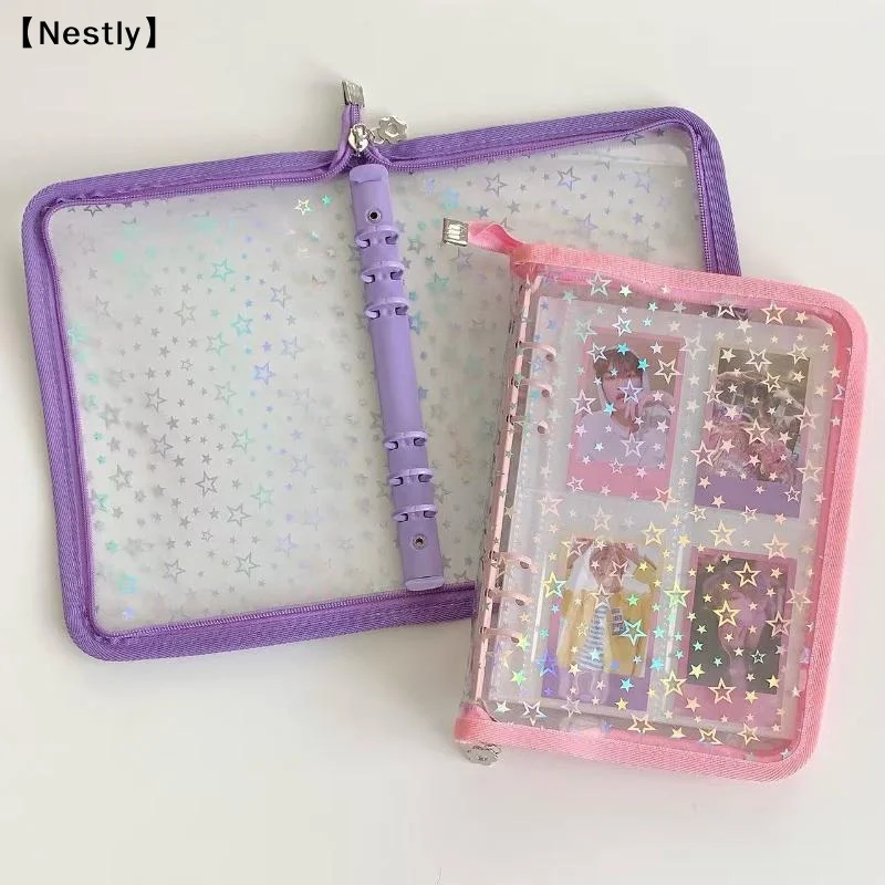 1Pcs DIY Journal Dairy Transparent  Idol Photo Album A5 Laser Star Zipper Binder Collect Book Refill Organizer Stationery〔Nest〕