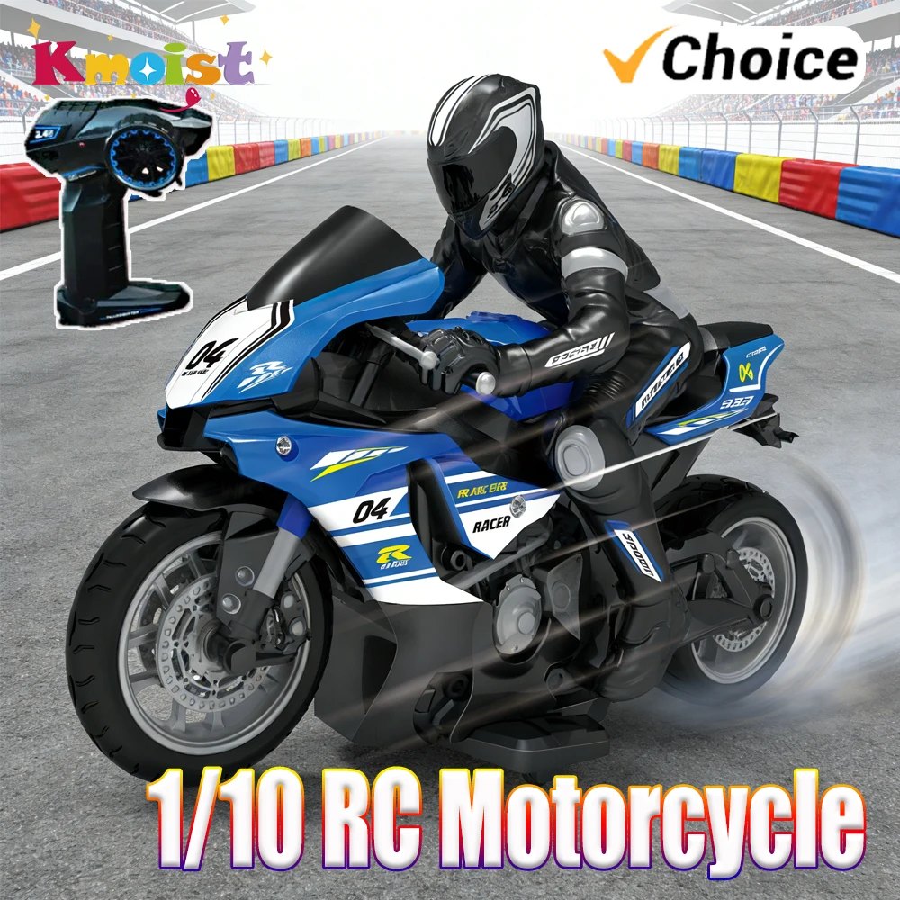 Szybki motocykl RC elektryczny 2.4G w skali 1/10, 4-kanałowy, z silnikiem, zdalnie sterowany, wyścigowy, zabawka dla chłopców, prezent.
