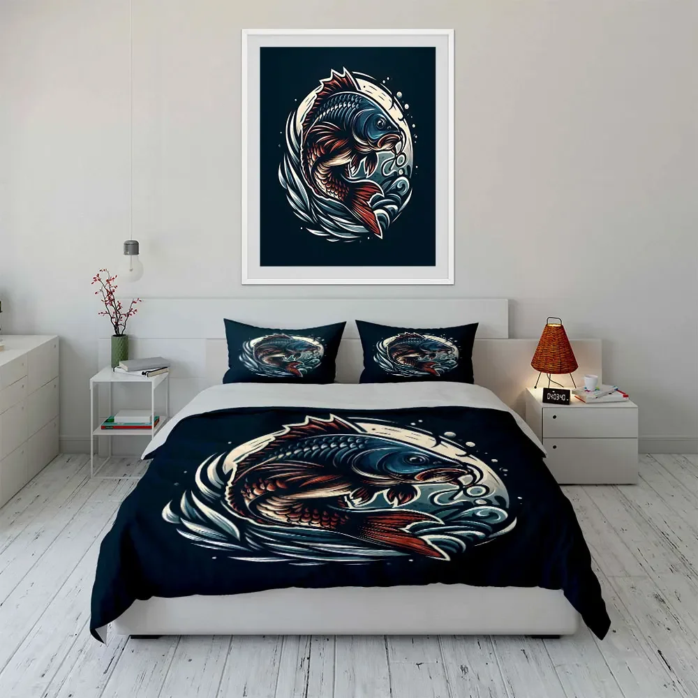 

Fishing Art Print Set Decor Multiple sizes kid's and adults' bedroom Exquisite 3PC bedding set, gift