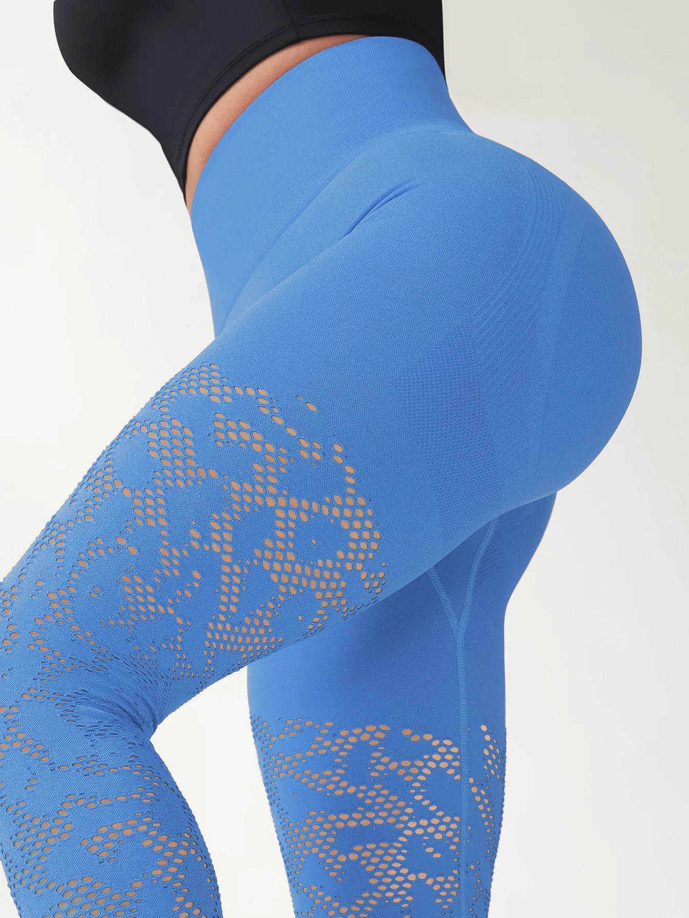 Damen Yoga-Hose mit Lochmuster, Modische Atmungsaktive Schnelltrocknende Workout-Leggings, Dehnbare Schlanke Pilates-Laufhose – Detail 14