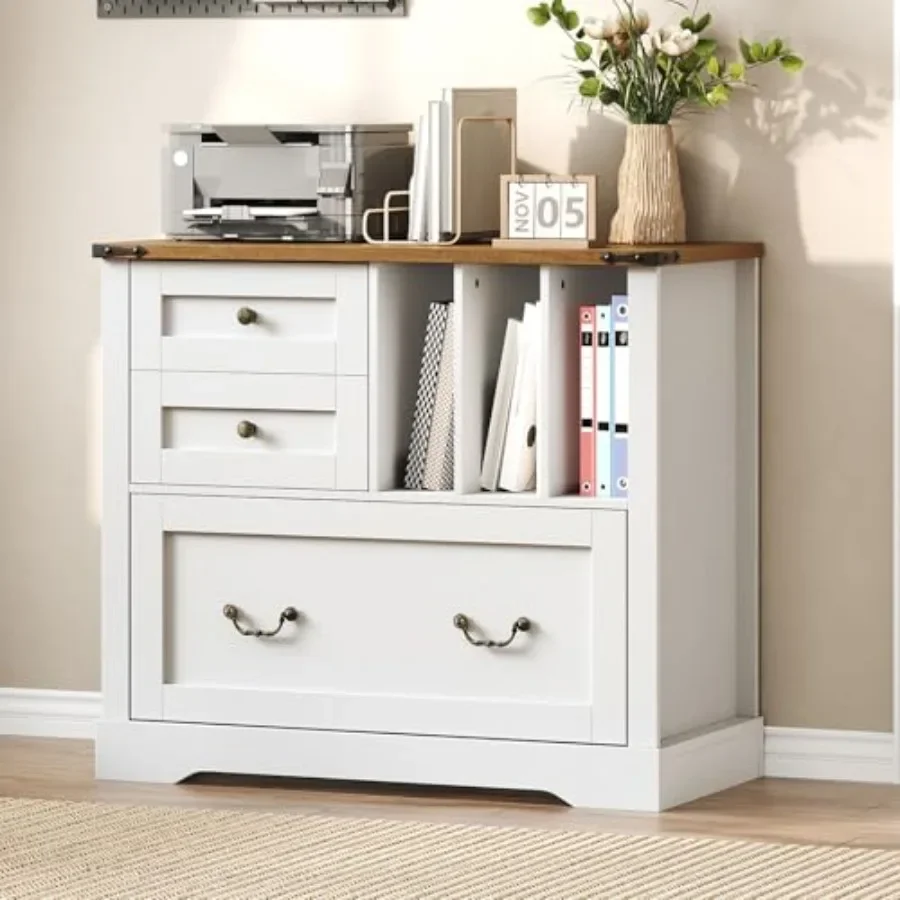 Farmhouse File Cabinet for Home Office, Lateral Filing Cabinet with 3 Drawers and Folder Organizer, Office Storage Cabinet for