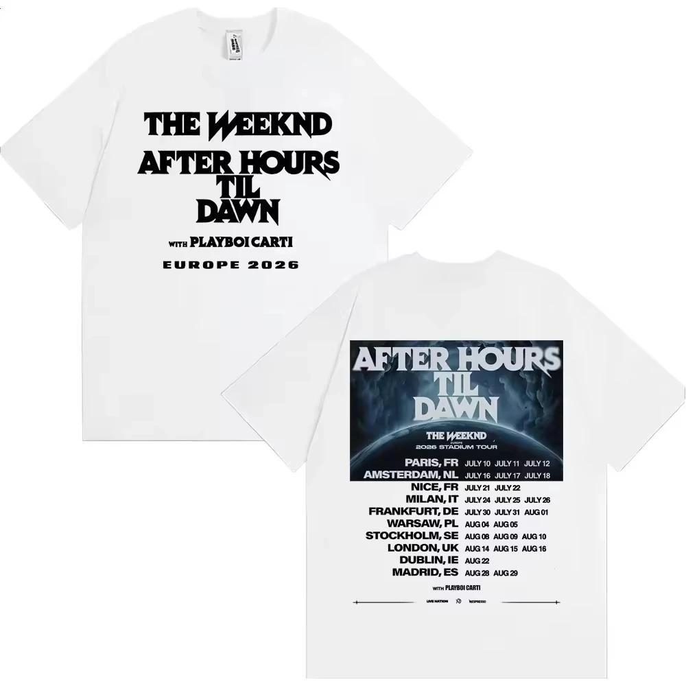 The Weeknd After Hours Til Dawn Europe 2026 Stadium Tour T-shirt Men Women Fashion Hip Hop Oversized Streetwear Tees