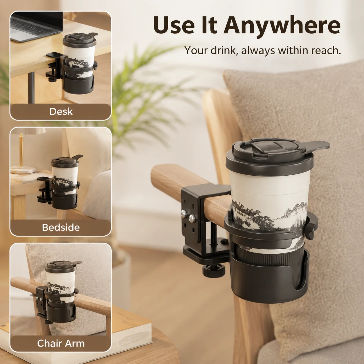 1PC Universal Adjustable 360 Degree Rotating Cup Holder Arm Clamp Stand with Anti Fall Design for Desk Table Edge Coffee Mug
