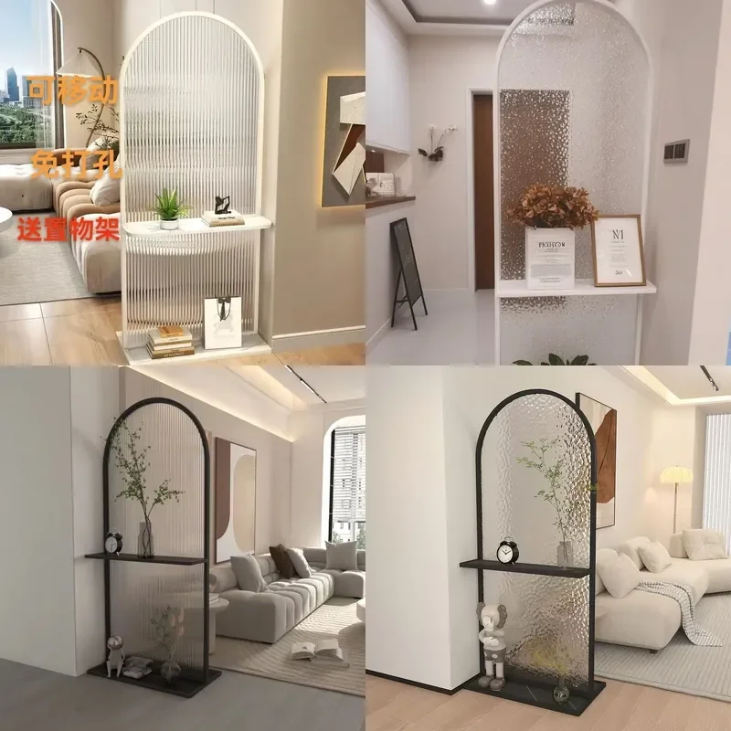 For Modern Living Room Entrance Partition Cream Wind Movable Non-Punching Screen Light Luxury Tempered Glass Door Divider