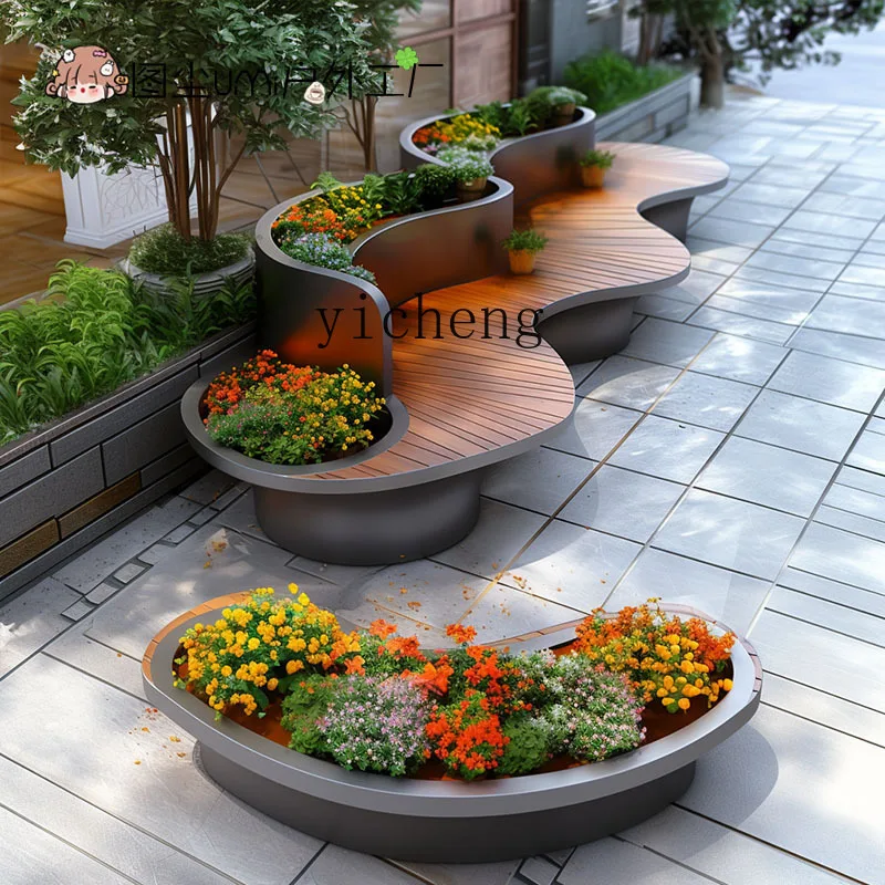 HX-17  Courtyard Flower Box Seat Combination Partition Flower Bed Sitting Area Outdoor Commercial Street
