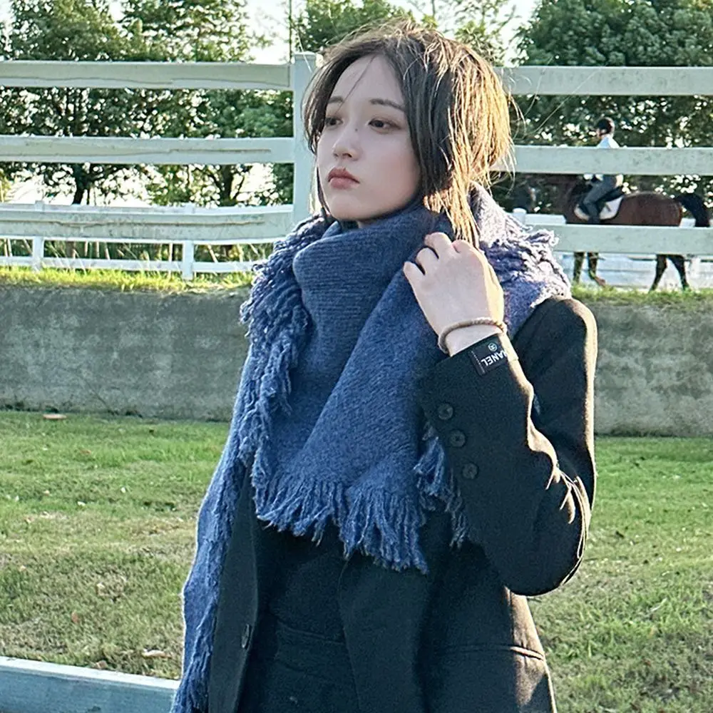 High Quality Winter Triangle Shawl Knitted Thickned Shawl Wraps Versatile Tassel Cold Proof Blanket Scarf for Women