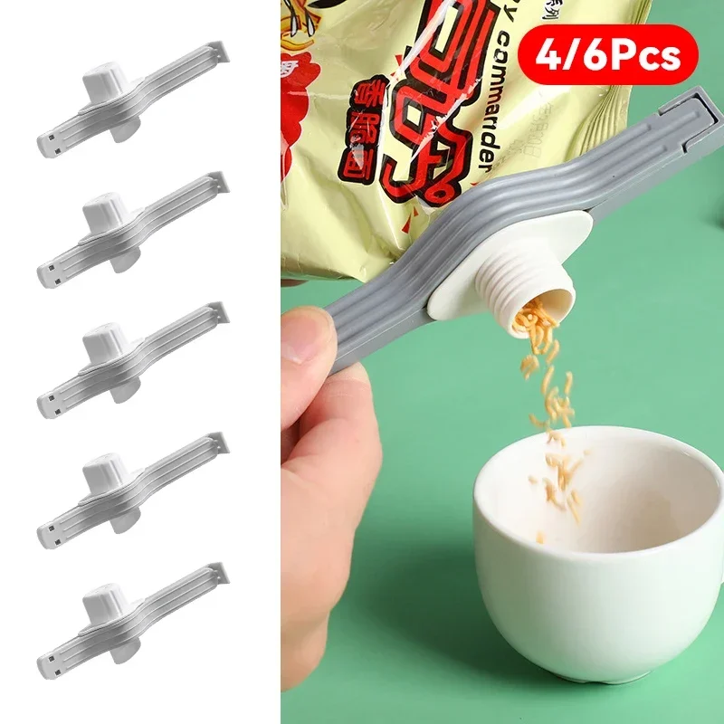 

6/4Pcs Food Sealing Clips Snack Packaging Bag Sealing Clips for Tea Leaf Reuseable Food Dispenser Nozzle with Lid Kitchen Tool