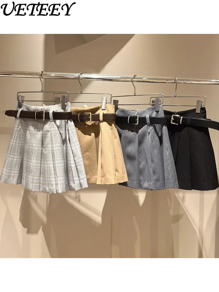 

Japanese Style 2025 New Summer Plaid Skirt Fashionable Versatile High Waist A Word Short Skirts Women Pleated Skirt with Belt