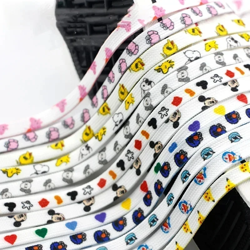 1Pair Cute Cartoon Printing Shoelaces Rubber Band For Shoes Men Women's Sports Shoes Lace for Sneaker Canvas Shoes Accessories