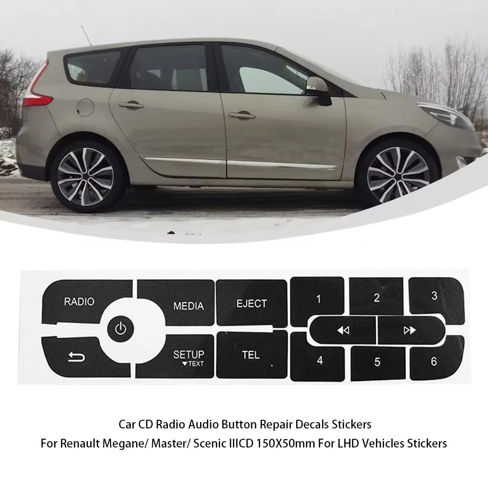1Pc CD Radio Audio Button Repair Decals Stickers For Renault Megane FOR Master FOR Scenic III Only For LHD Car Scratch Resistant