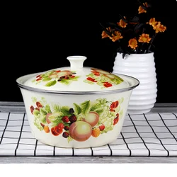 Enamel Tureens with Lid Thickened  Enameled Bowl Housold Large Bowl  Soup Pot Lard Dumpling Stuffing Bowl Chinese Bowl
