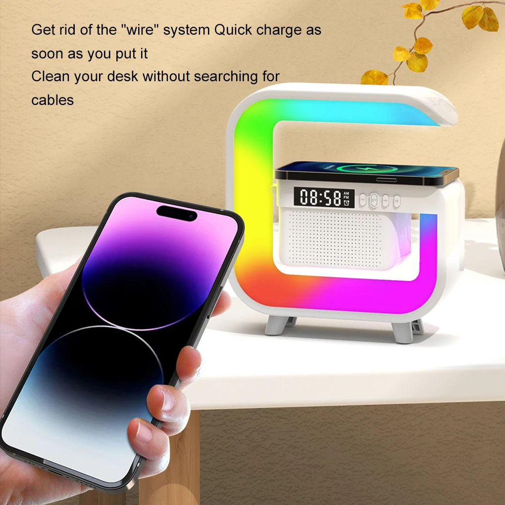 Desk Alarm Clock Lamp Wireless Charger Charger Night Light Bluetooth Speaker For iPhone Samsung Xiaomi Fast Charging Stand Pad