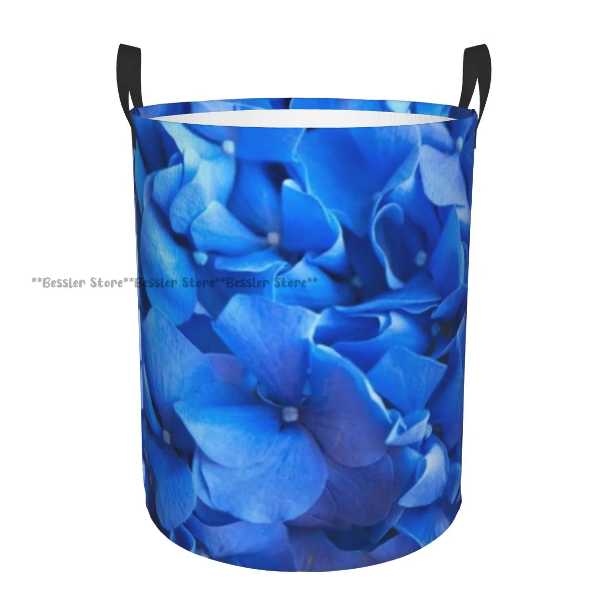 

Blue Hydrangea Flowers Laundry Basket Folding Dirty Clothes Toys Storage Bucket Household