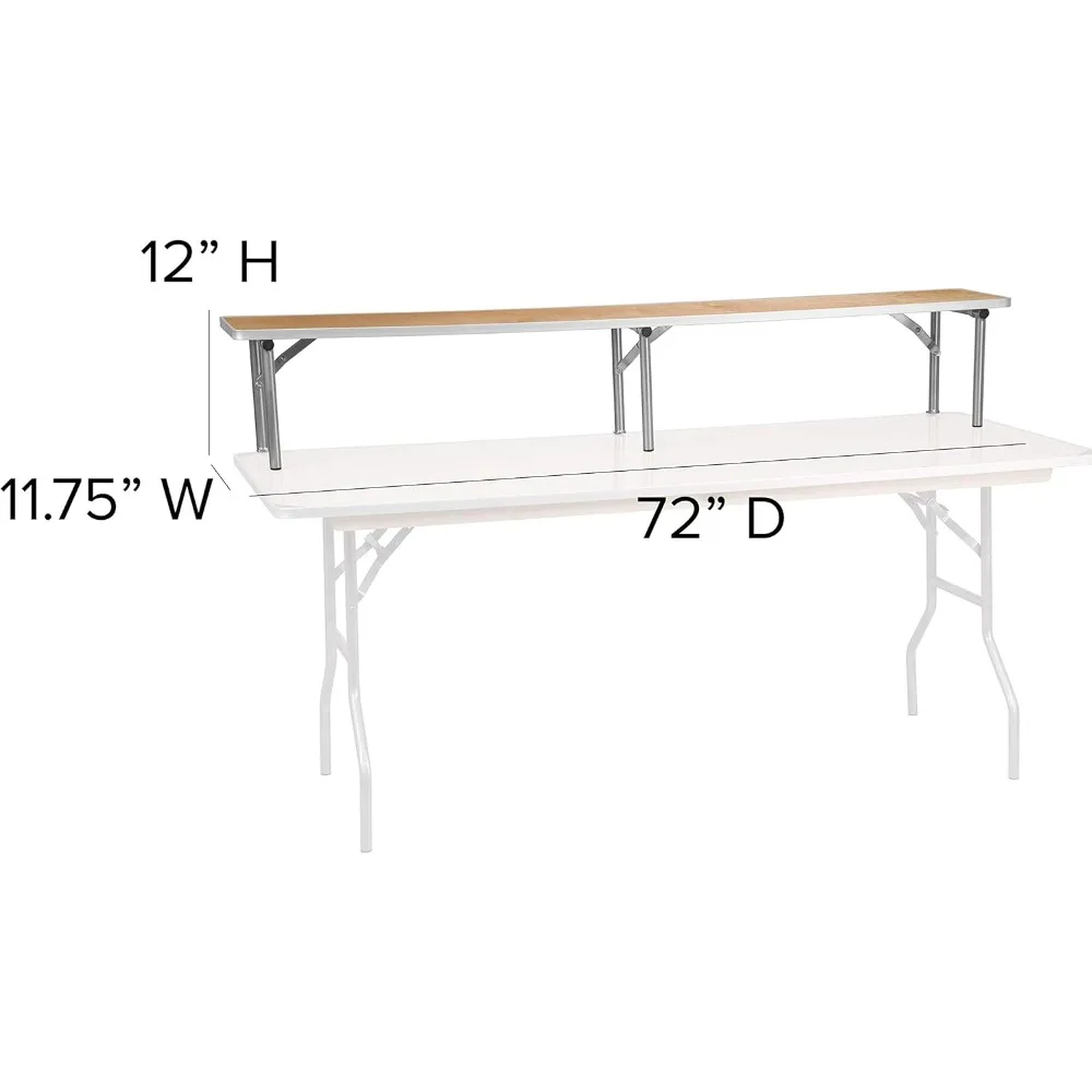 72" X 12" X 12" Birch Bar Counter Riser with Folding Silver Legs, Wooden Foldable Portable Riser
