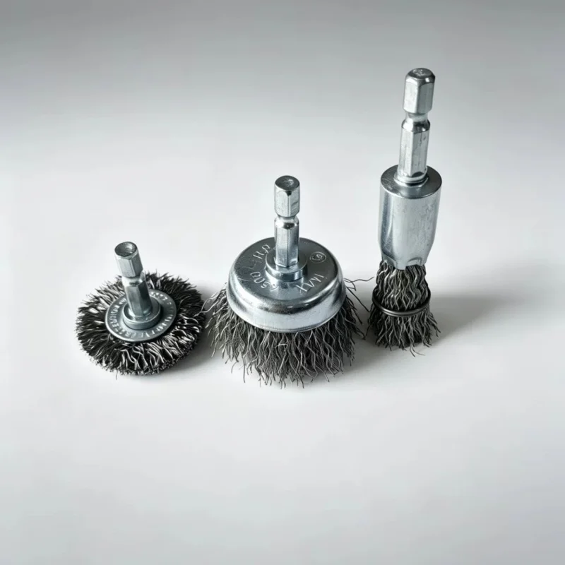 3Pcs Steel Wire Brush Set, Cup Brush & Wheel Brush with 1/4 Inch Hex Shank, Coarse Carbon Steel Crimped Wire Brushes for Drill view 3