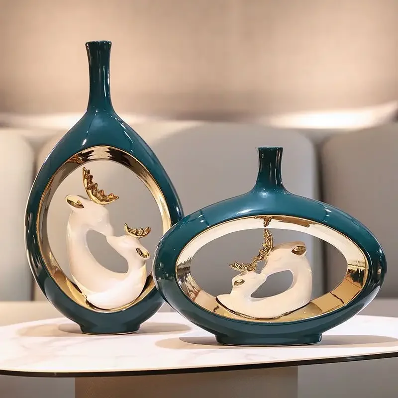 Creative Home Decorative Figurines Modern Light Luxury Ornaments Vase Living Room Office Hotel Store Art Ceramic Craft Sculpture