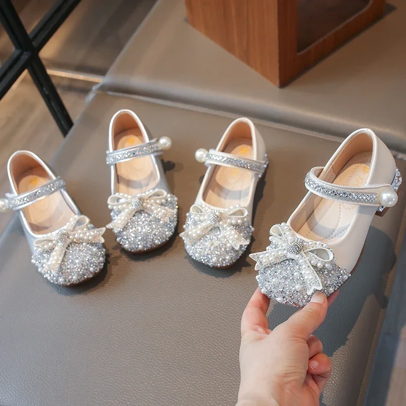 *Retro Fashion Comfortable Bow Elegant Casual Boots Children's Best-selling Spring and Autumn Student Pearl Flat Girls' Shoes