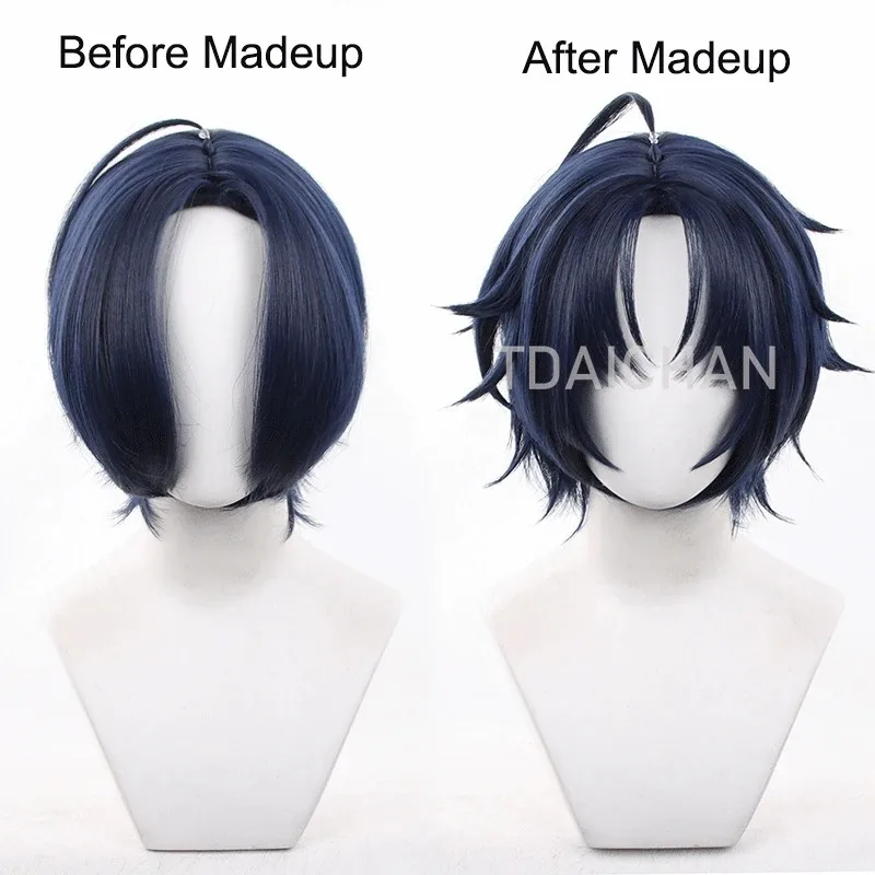 Asaba Harumasa Cosplay Wig Game ZZZ Zenless Zone Zero 30cm Short Black Blue Mixed Cosplay Wigs Heat Synthetic Hair Head Band view 2