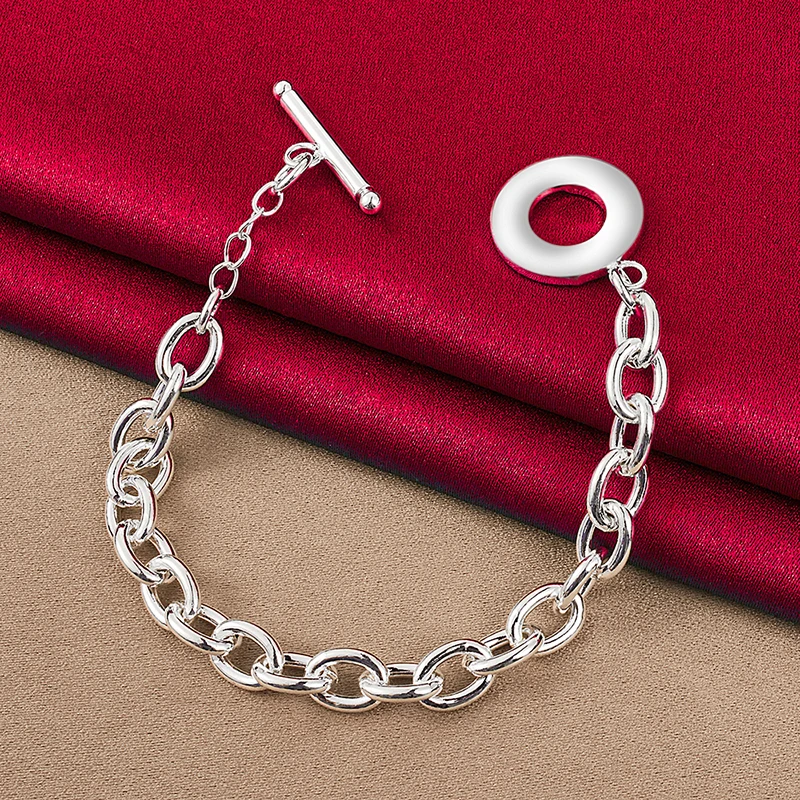 SHSTONE 925 Sterling Silver Simple Toggle Buckle Chain Bracelet For Woman Wedding Accessories Birthday Party Fashion Jewelry