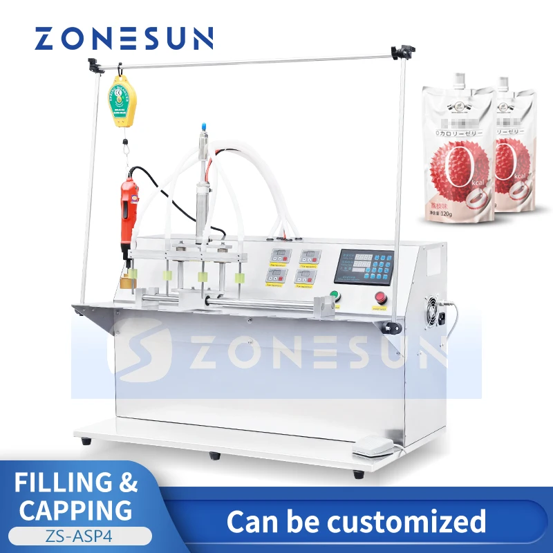 ZONESUN Spout Bag Liquid Filling and Capping Machine Semi-auto Desktop Stand Up Bags Spout Pouches Packaging Equipment ZS-ASP4