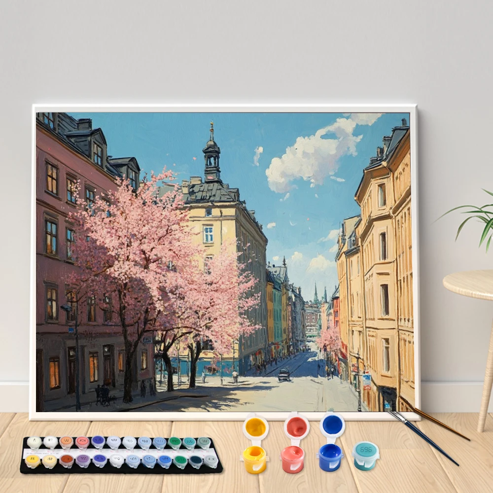 Digital Acrylic Painting Kit DIY Sunny day  cherry blossoms Hand Art Canvas Hand Painted Home Decor Personalized Surprise Gift