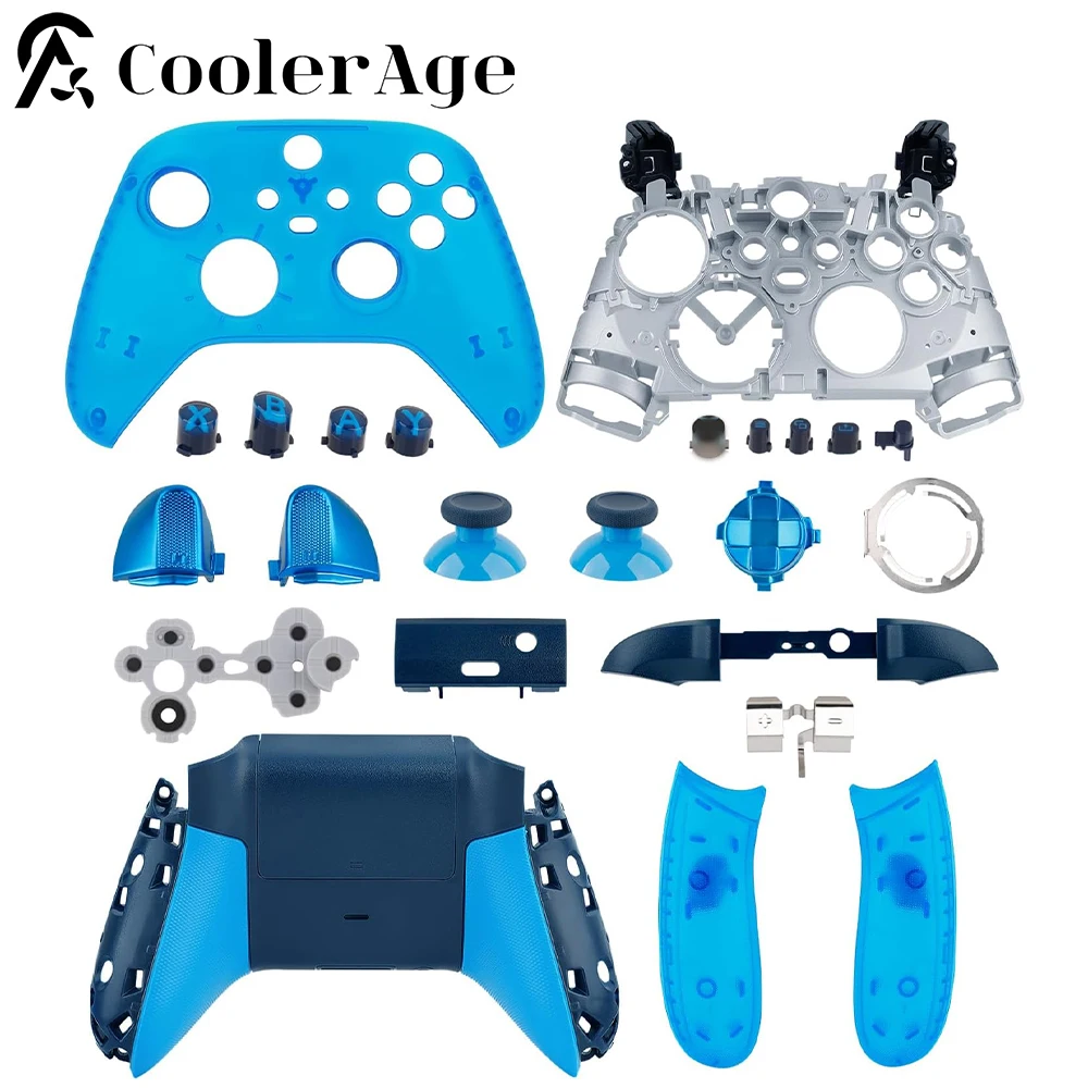 Carcasa trasera delantera para controlador Xbox Series X/S, Kit de placa frontal Sky Cipher de repuesto con cubierta de empuñaduras, juego completo de botones