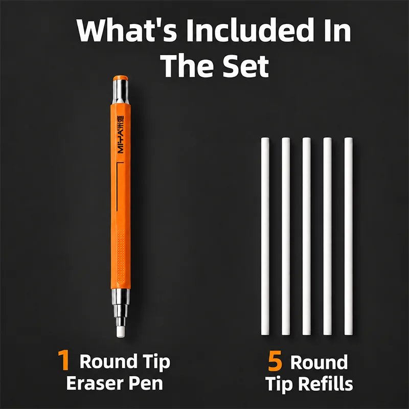 6PCS Retractable Eraser Pen Set for Artists, 1 Eraser Pen, 5 Round Tip Refills, for Sketching, Drawing, for Adults & Hobbyists