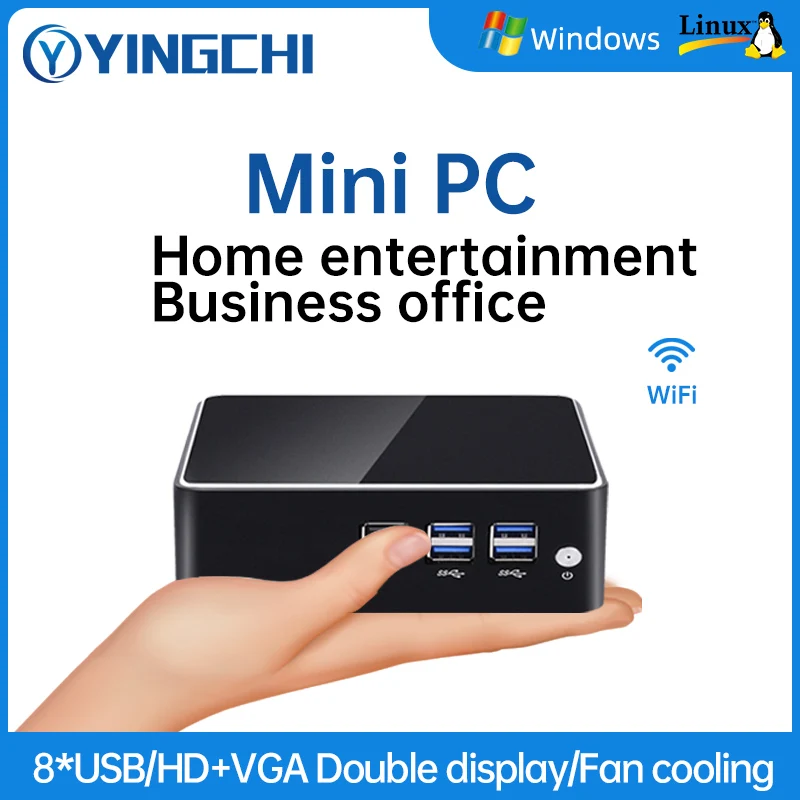 YINGCHI Mini komputer Intel Celeron 2955U Pentium 3556U HD i VGA podwójne porty Home Home biura na biurko komputer