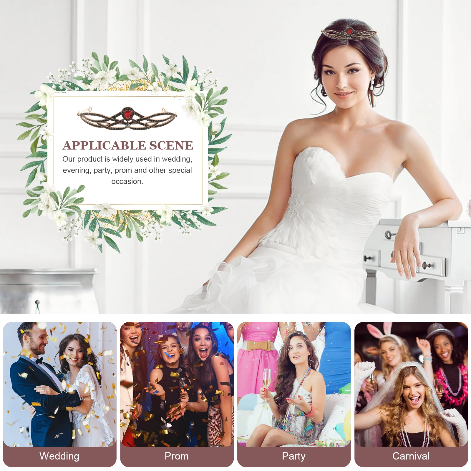 

1pc Baroque Women Vintage Party Women Crown Decor Crown Gemstone Durable Practical Bridal Party Accessory Hair Tool