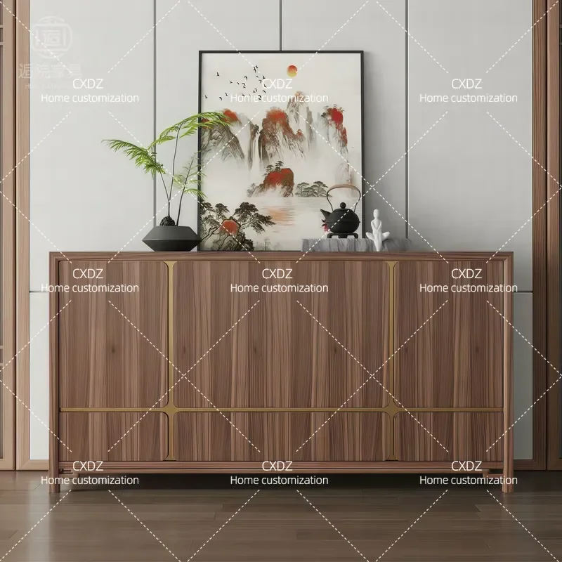 New Chinese Style Dining Side Cabinet Living Room Storage Wall Mounted Ash Wood Tea Cabinet Entrance Hallway Organizer