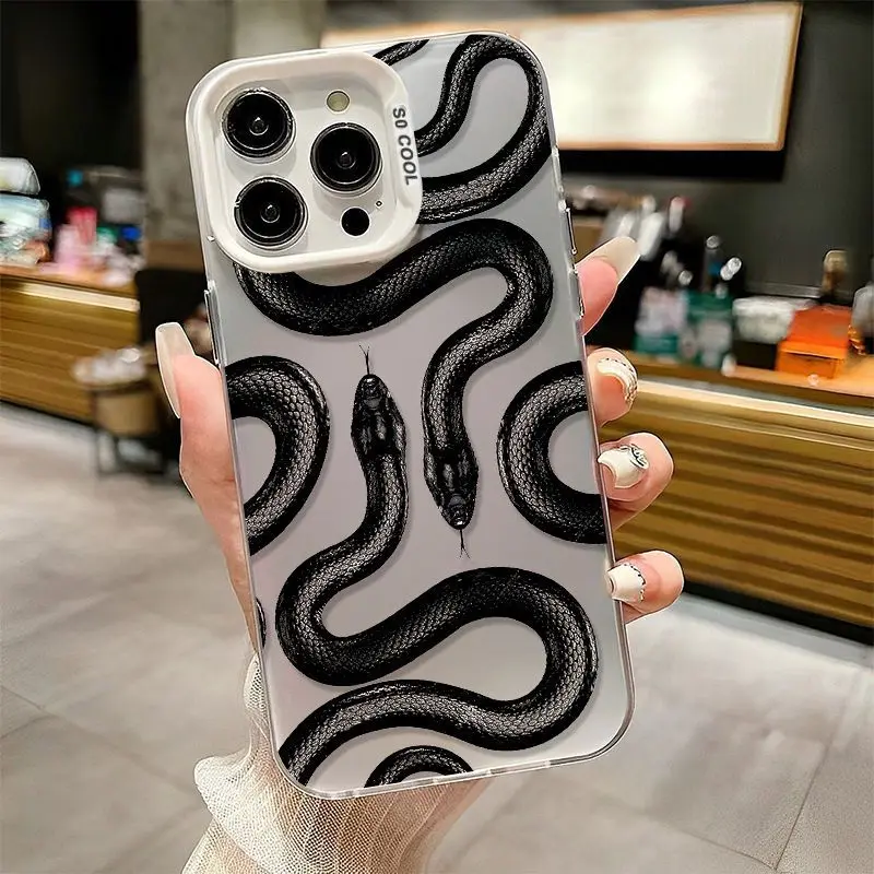 New Black Snake Phone Case For iphone 16 15 14 13 12 PRO MAX XR XS 7 8 PLUS TPU Anti Drop iphone 11 Case Shockproof Bumper Cover