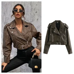 PB&ZA2024 Autumn New Women's Wear New Women's Fashion Style Slim Fit Versatile Belt Decoration Artificial Leather jacket