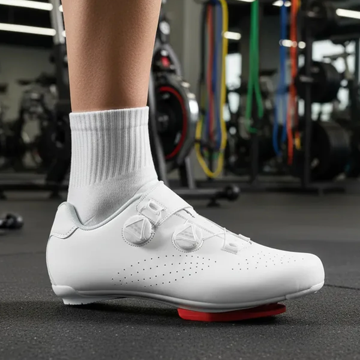 

Road Cycling Shoes Man Speed Cycling Sneaker Cleat Shoes Spd Cycling Flat Pedal Shoes Bike Outdoor Footwear Self-Locking White