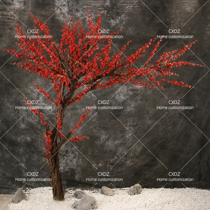 Large Artificial Plum Blossom Tree Fake Peach Cherry Blossom Green Plant Decoration Red Plum Tree for Home Office Wedding