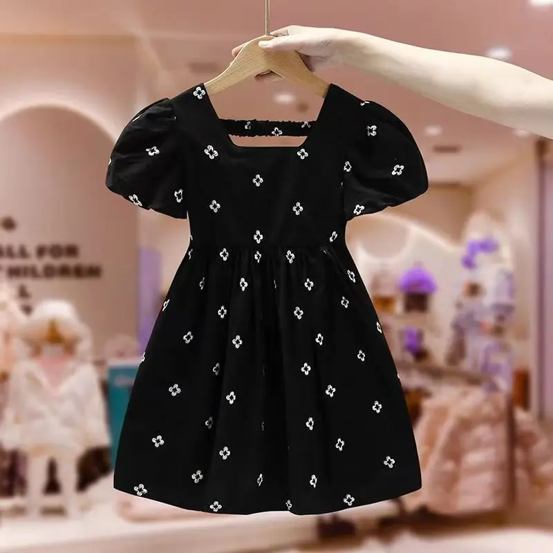 

2024 New Korean Fashion Summe Dress for Girl Sports Chic Loose Casual Elegant Aesthetic Vintage Sweet Cute Kawaii Dot Robes Kids