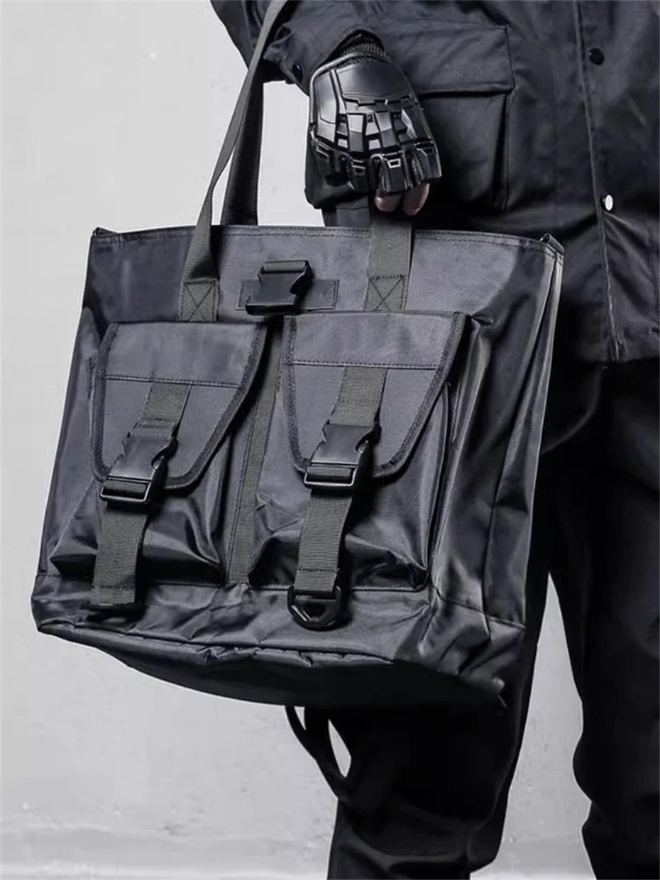 Functional Fashion Streetwear Handbag Large Capacity 2026 Travel Crossbody Bags Men Women Multi Pockets Black Nylon Shoulder bag