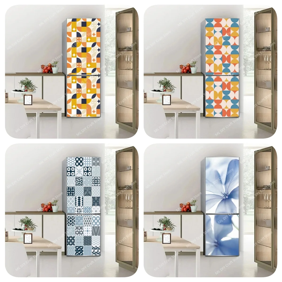 

Retro Colorful Semi Circle Pattern Refrigerator Decals Self Adhesive Fridge Skin Cover for Bright Minimalist Wallpaper Stickers