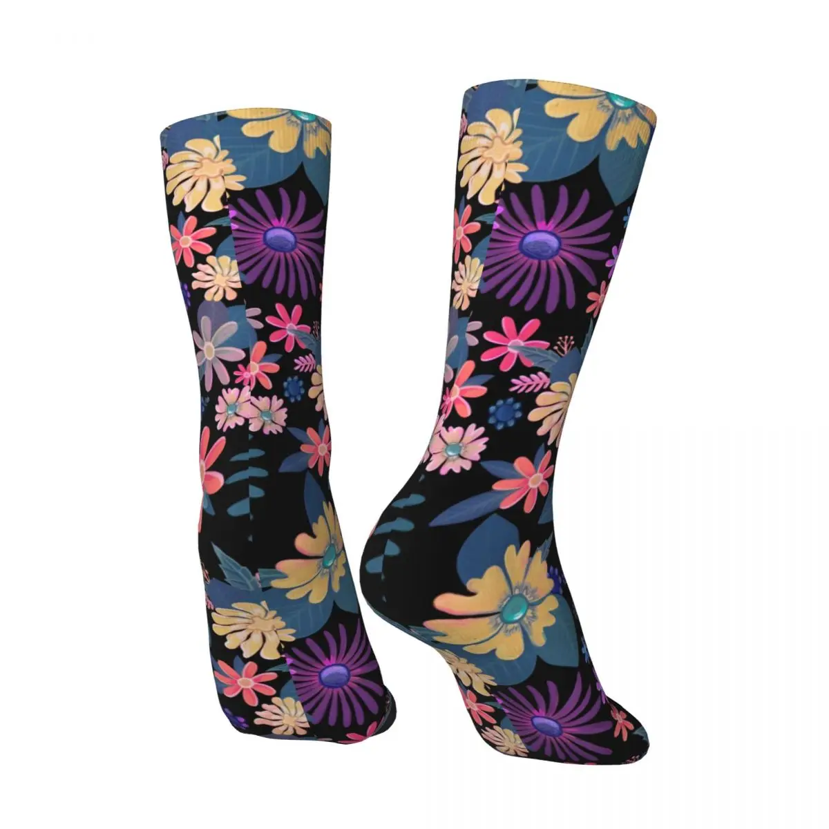 Retro Night Fields Of Happy - Colorful Floral Pattern Men's compression Socks Unisex Harajuku Seamless Printed Novelty Crew Sock