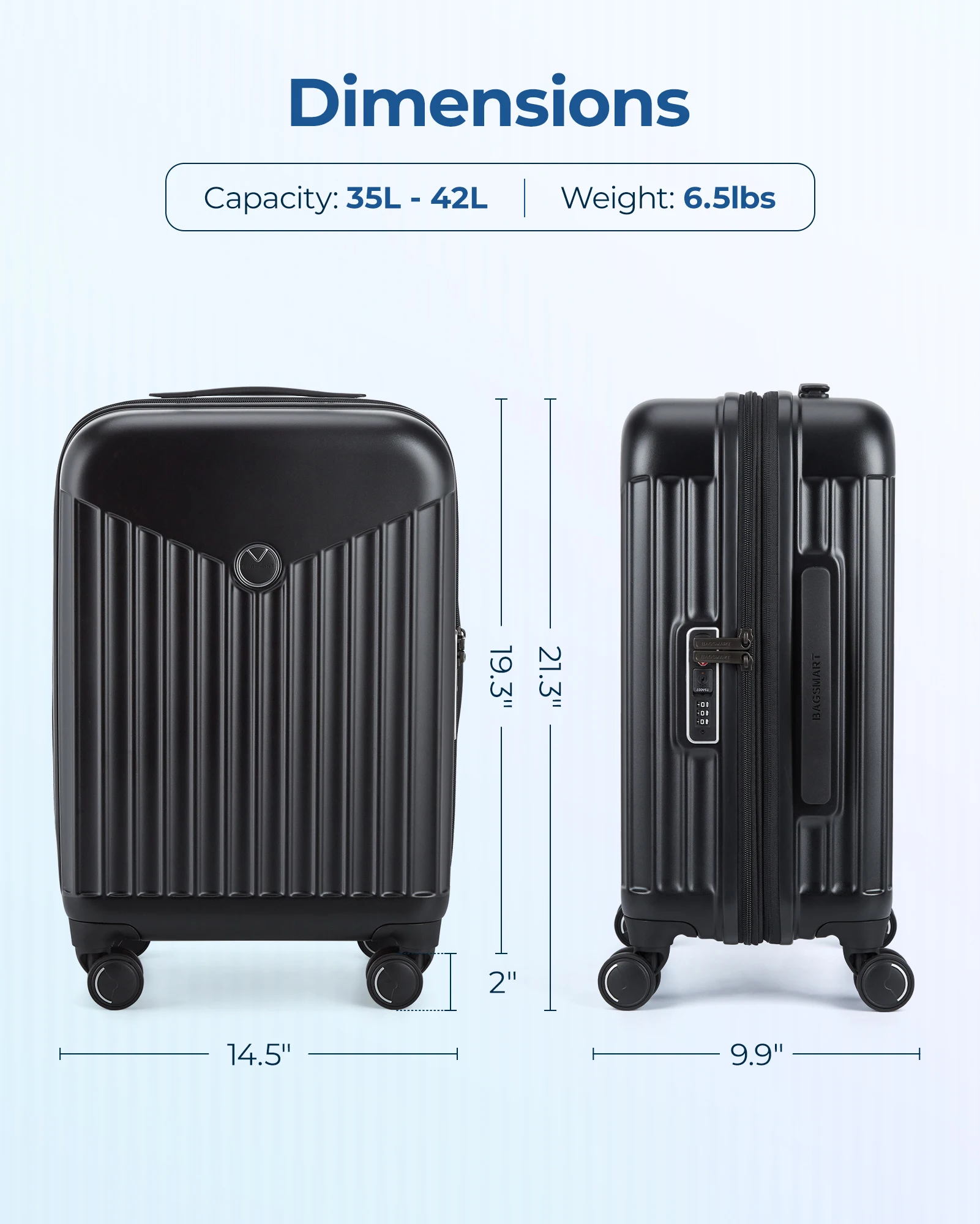 BAGSMART 20 Inch Hardside Suitcase Airline Approved Carry On Luggage With Spinner Wheels And TSA Lock Lightweight PC For Travel view 6
