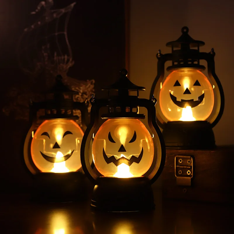 Halloween Pumpkin Lights Decorative Kerosene Lanterns LED Handheld Lamp Pumpkin for Table Camping Garden Yard Decorations