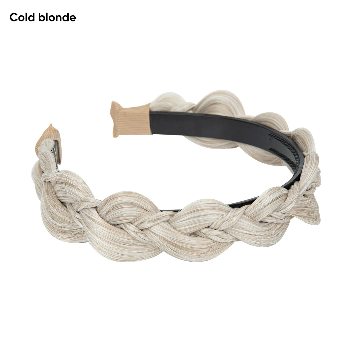 رأس جديلة شعر صناعية للنساء بحافة واسعة، تاج عالي مبطن بثلاثة خيوط، قطعة شعر مضفرة غير قابلة للانزلاق، ملابس يومية طبيعية