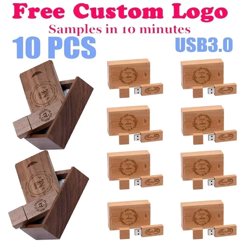 10 PCS LOT Pen Drive 128GB Free Custom Logo USB 3.0 Flash Drive 64GB Wholesale Memoria USB 32GB Box Memory Stick Creative Gift