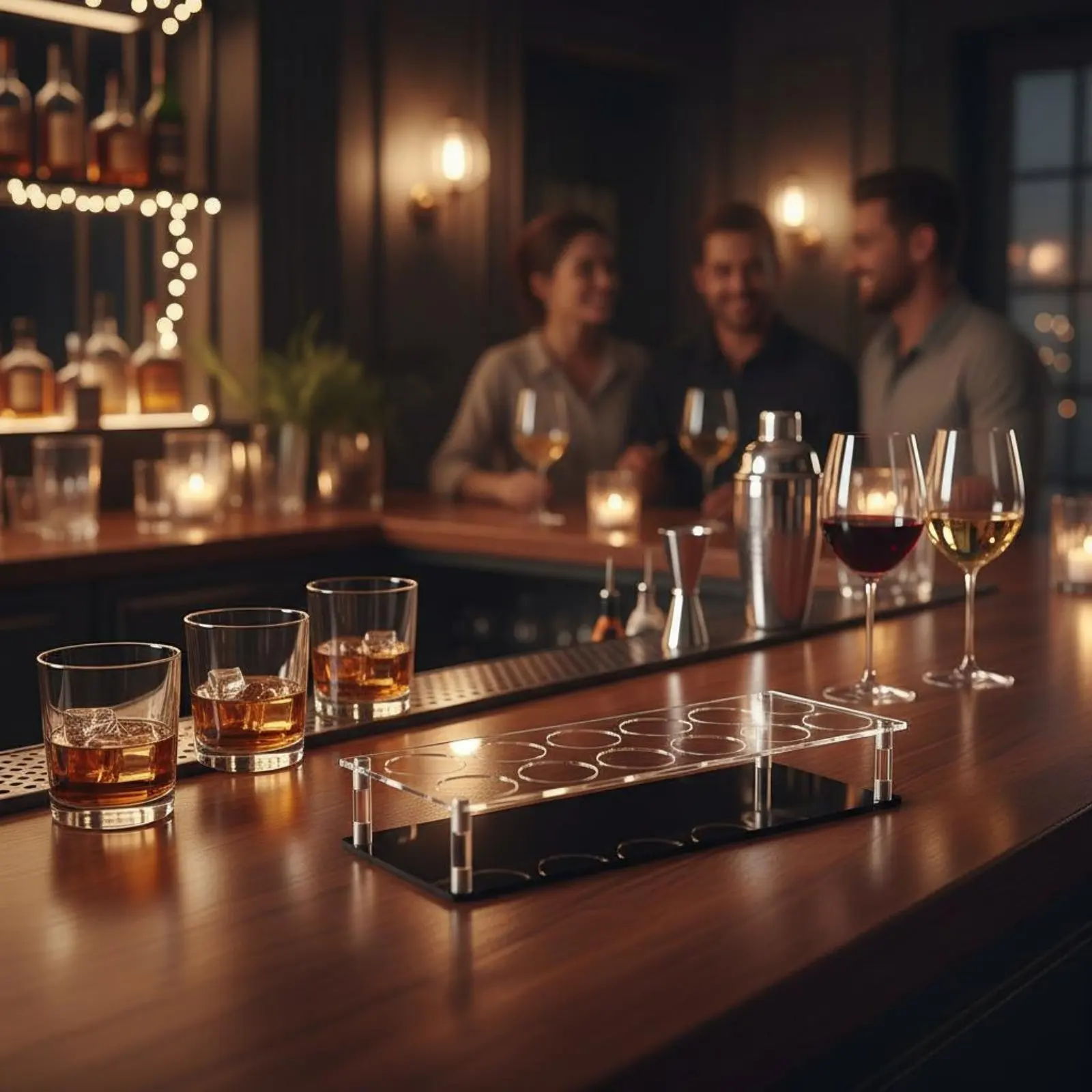 Portavasos de acrílico para bebidas, diseño moderno, bandeja para servir bebidas, artículos de bar, fácil de limpiar, duradero, para anfitriones de fiestas